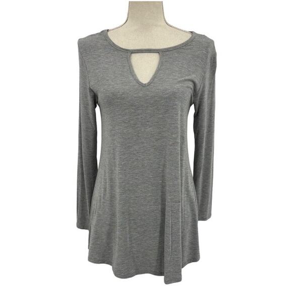 Yelete Heather Gray Stretch Soft Long Sleeve Keyhole Neck Swing Tunic Top Small - Picture 1 of 8